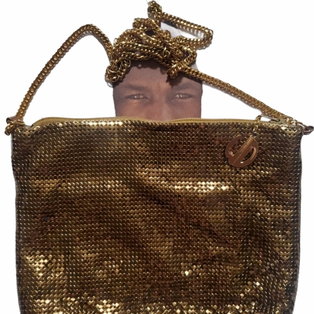 Whiting & Davis Vintage Gold Brass Saint Mesh Bag
